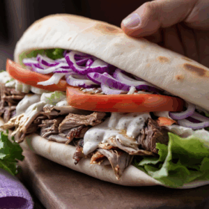 Döner-Tasche mit Kalbfleisch Salat und Zaziki